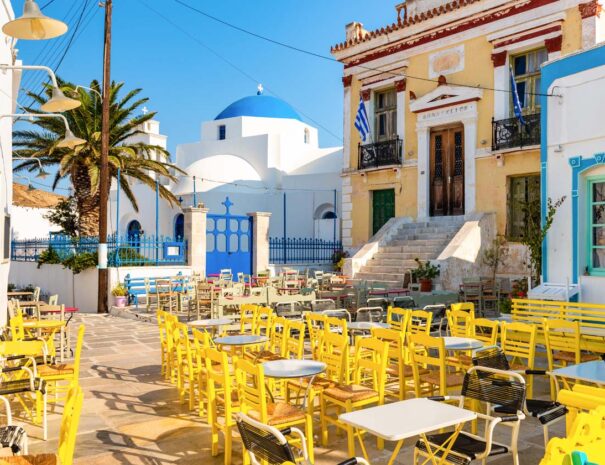 Magical main square of Chora in Serifos. Cyclades, Greece